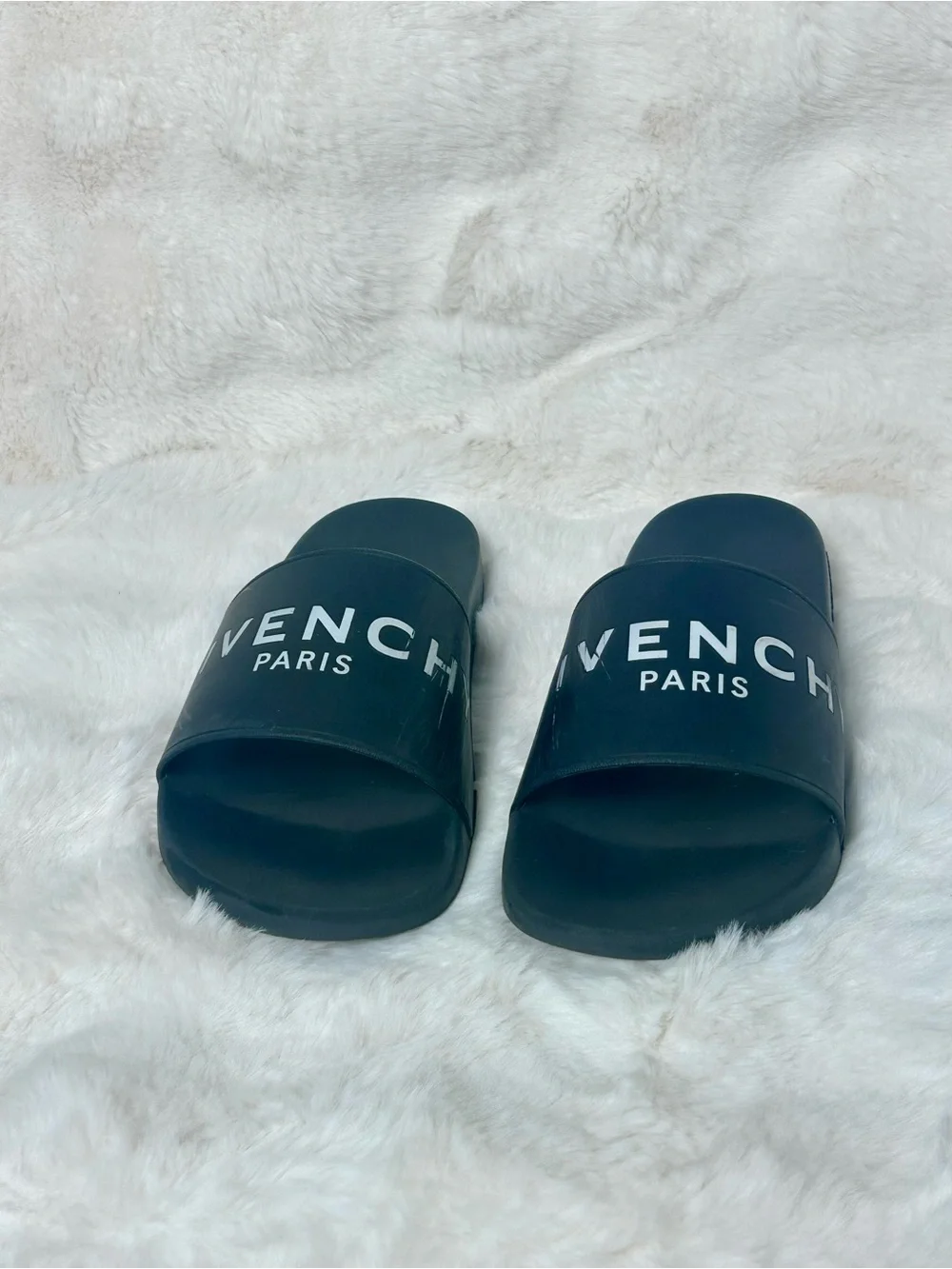 Givenchy Paris Black Logo Rubber Slides Sandals Size 43